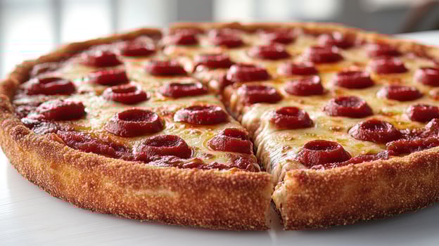 A freshly baked pepperoni pizza with a crispy crust and melted cheese awaits eager diners photo
