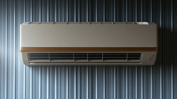 Cool air circulates from a stylish air conditioning unit against a charming backdrop photo