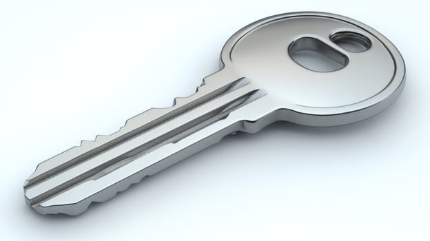 The shiny surface of a silver key captures light beautifully, highlighting its design photo