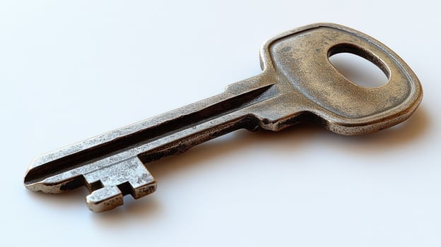 An antique key lies flat, evoking nostalgia and a sense of mystery from the past photo
