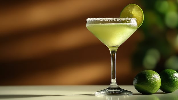 A vibrant margarita on the table evokes relaxation and refreshment photo