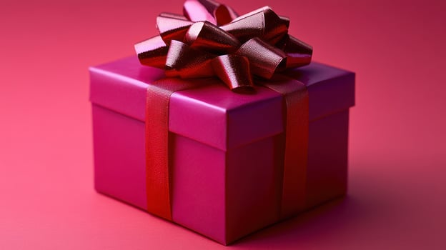 This delightful gift box showcases a vibrant pink color with a glossy ribbon and bow photo