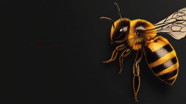 A detailed bee rests, showcasing its vibrant colors and delicate wings photo