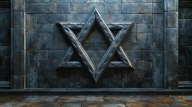 The textured stone wall showcases a beautiful Star of David, radiating artistry photo