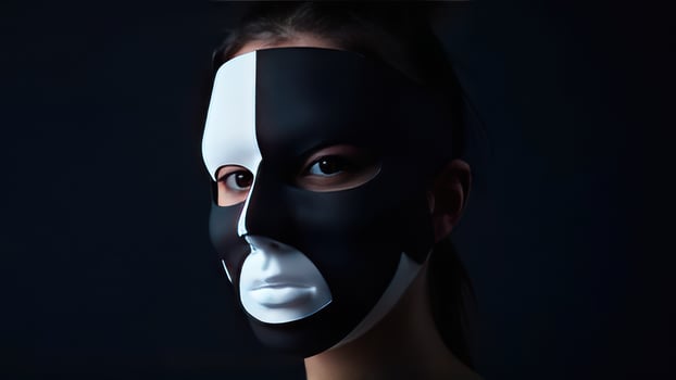 Woman wearing a black and white face mask photo