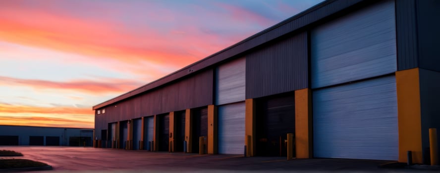 An image of a warehouse at sunset photo