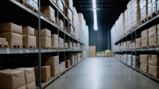 A warehouse filled with boxes and pallets photo