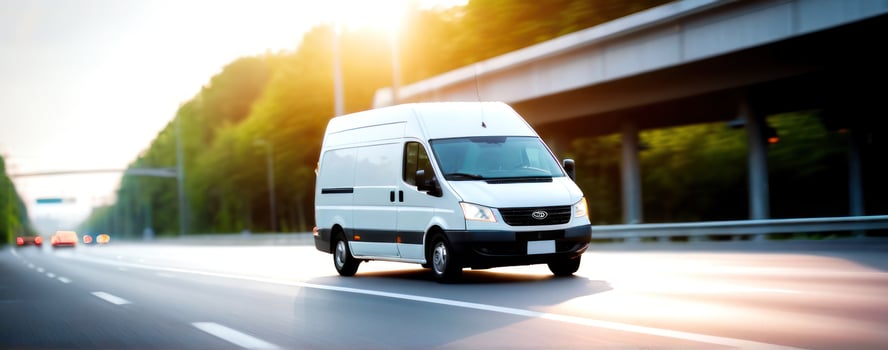 A white van is driving down the road photo