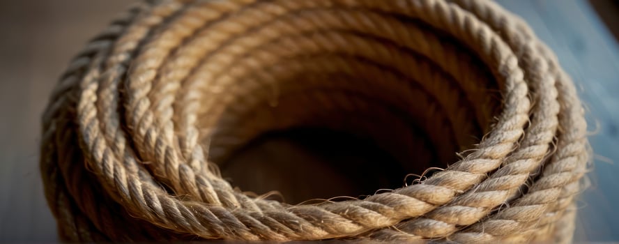 Close up of a rope on wooden table photo