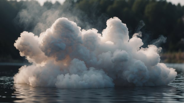 An cloud of white smoke floating in the water. photo