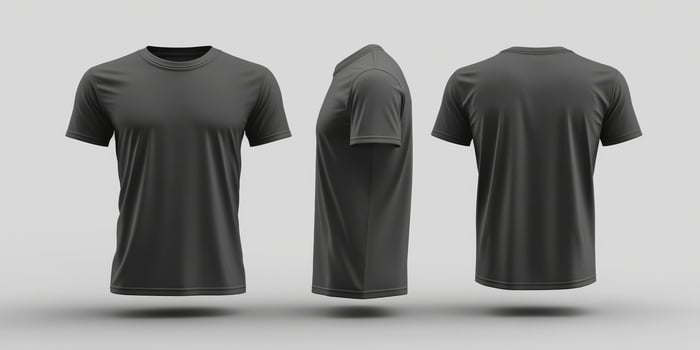 This is a versatile and highquality mens cotton tshirt mockup that showcases not only the front view but also the side and back views, making it ideal for both branding and apparel design purposes photo