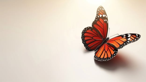 A vibrant monarch butterfly gracefully rests in warm light photo