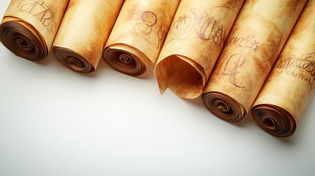 Old parchment rolls reveal intricate calligraphy and secrets of the past photo
