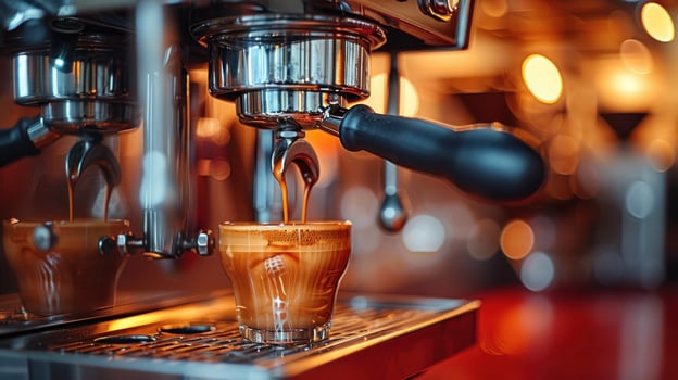 Rich espresso flows into a glass, capturing the essence of morning ritual photo