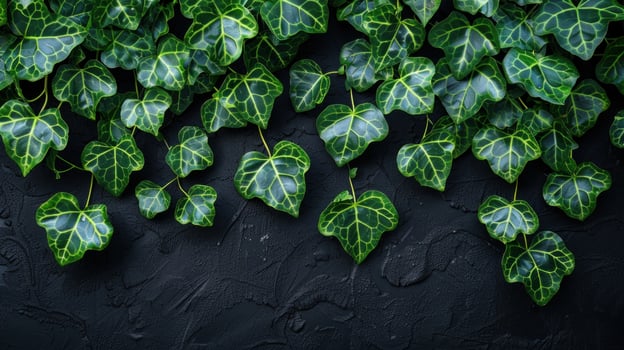 Vibrant ivy leaves draping beautifully over a textured dark canvas below photo