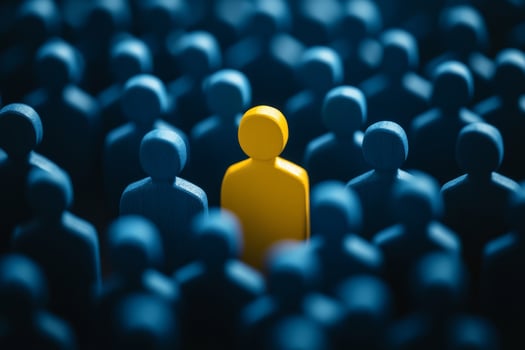 This illustration represents the talent recruitment process, focusing on a unique candidate standing out among many applicants, highlighting their distinctiveness and potential in hiring photo
