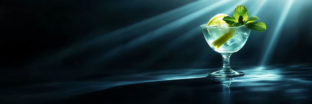 This invigorating cocktail features fresh mint and zesty lemon juice, served in a stylish glass with an ecofriendly straw, perfect for cooling down on hot summer days with a burst of flavor photo