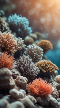 Healthy coral reef and bleached reef nearby. photo