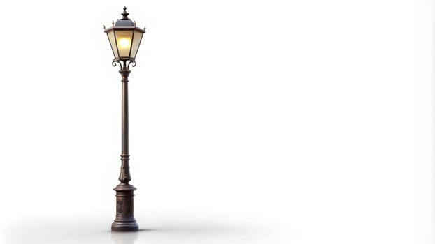 outdoors, architecture, electricity, technology, post, metal, lighting, traditional, Street lamppost isolated on white background reflecting its glow on the surrounding area photo