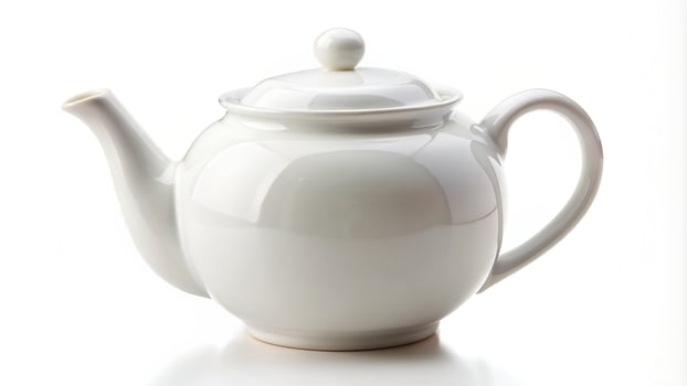 White teapot isolated on white background, cookware, brewing, reflection, ceramic,white teapot, minimalist, elegant, drink, tableware, refreshing, hot, breakfast, tea, white background photo