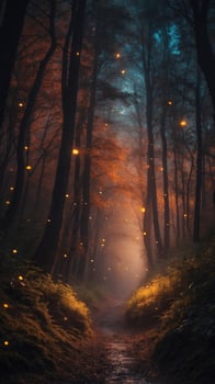 mystical magical nature forest in the night. photo