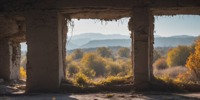 a hauntingly beautiful scene of an abandoned ruin overtaken by nature. photo