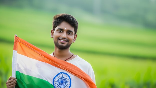 Man Holding Indian Flag photo