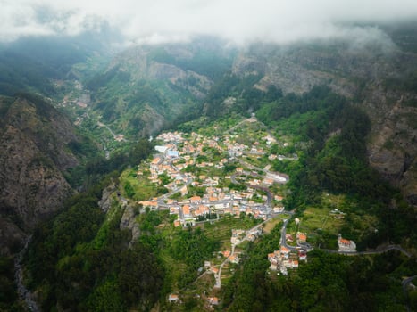 Aerial view of Curral das Freiras village. Miradouro da Eira do Serrado, Madeira, Portugal photo