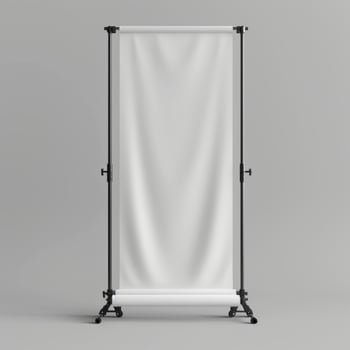 Blank Roll Up Banner Standee isolated on grey background photo