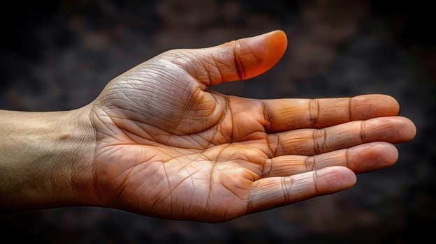 A close-up of a hand reaching out, fingers slightly curled, with sun-kissed skin photo