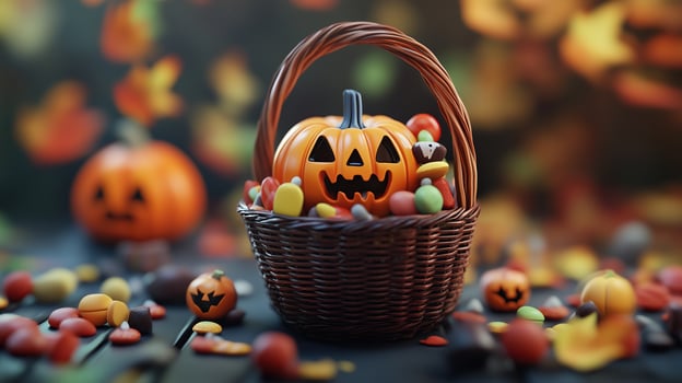 Cute halloween basket full of sweets photo