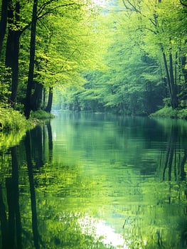 Green forest, river, reflection, green, water photo