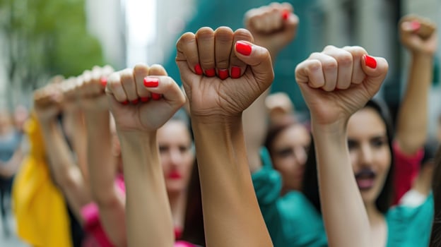 Women raise fists in a powerful display of unity photo