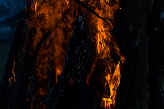 Beautiful fire flames on a campfire photo