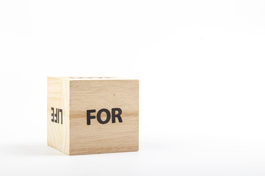 Wooden cubes with the inscription for on a white background photo