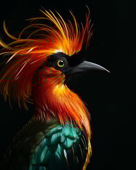 A colorful bird with long feathers on its head photo