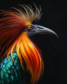 Mystic portrait of Greater bird of paradise isolated with black background photo