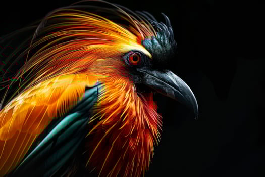 A colorful bird with long feathers on its head photo
