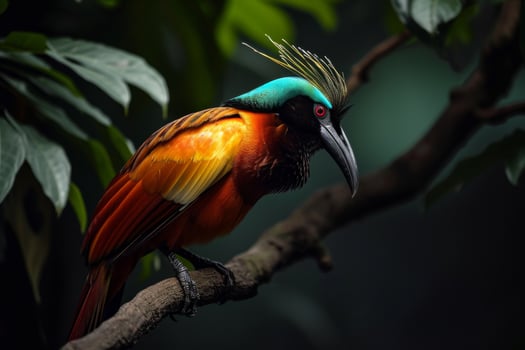 A colorful bird with a long tail sitting on a branch photo