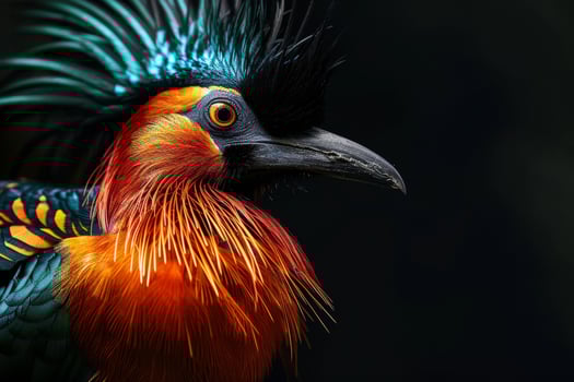 Mystic portrait of Greater bird of paradise isolated with black background photo