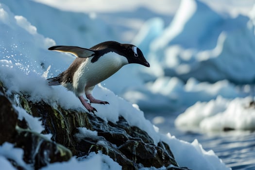 A penguin is standing on the edge of a cliff photo