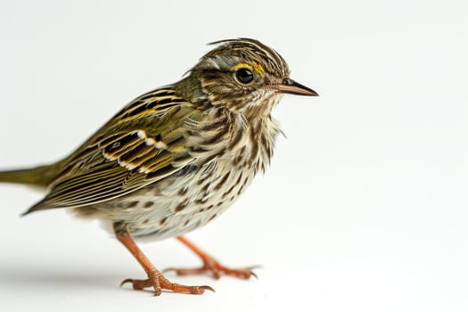 A small bird with a yellow beak standing on a white background photo