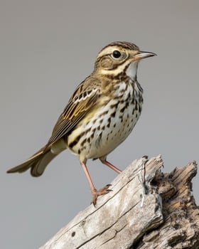 A small bird is standing on a piece of wood photo
