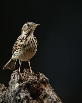 A small bird is standing on top of a tree trunk photo