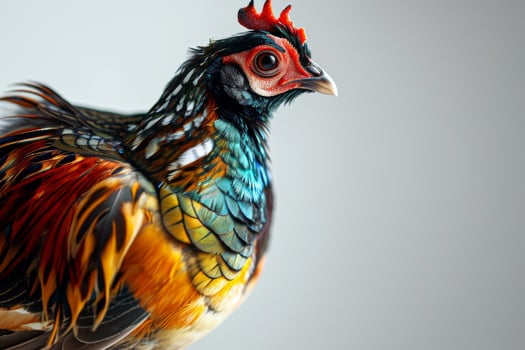 A colorful rooster is standing on a white background photo