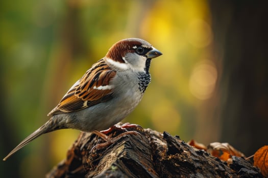 A bird is sitting on a log in the woods photo