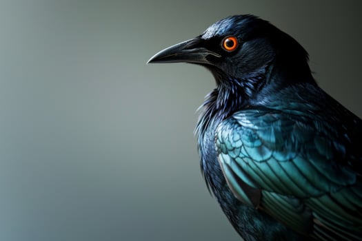 A close up of a black bird with orange eyes photo