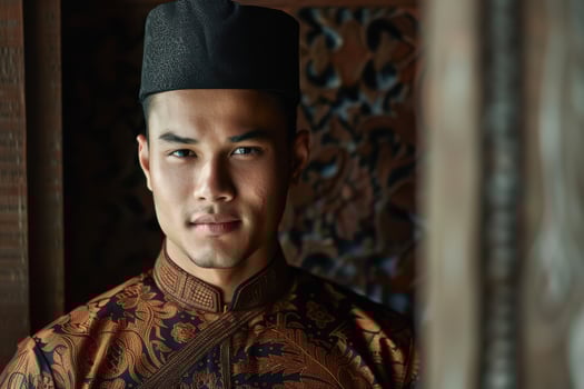 Elegant Young Man Dressed in Malay Attire, Capturing the Essence of Cultural and Formal Fashion photo