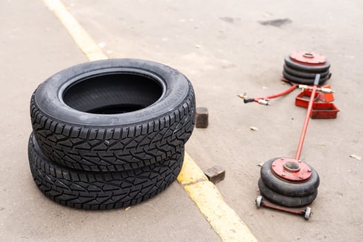 Equipment for car service and repair, tire machine for balancing automotive wheels, balancing stand, closeup photo