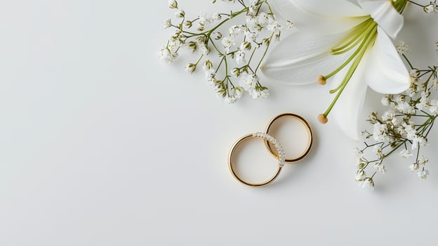 wedding ring and white lilies photo